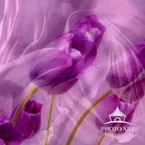 This image of purple tulips is a composite blended with textures, digitally hand painted with an oil