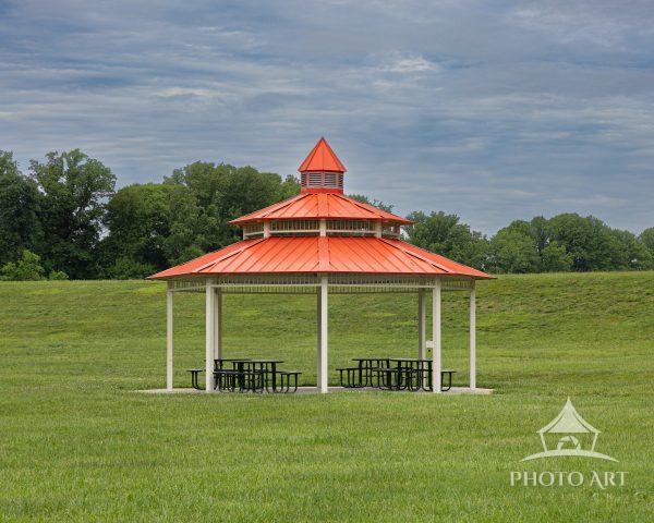 The picnic pagoda at Lake Elkhorn in Columbia, Maryland. One of the many walking parks in the area.