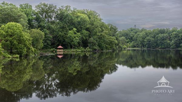The gazebo on the edge of Lake Elkhorn in Columbia, Maryland.