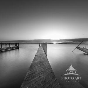 Sunset beach in black and white.