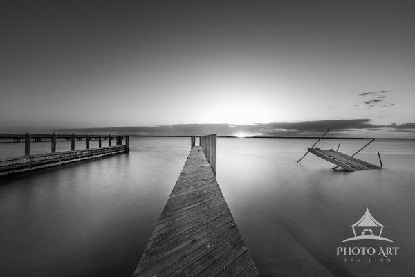 Sunset beach in black and white.