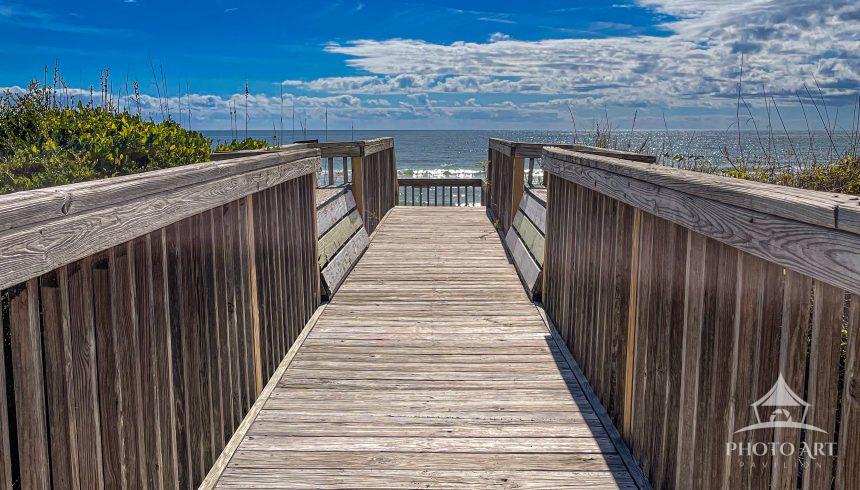The walkway from the beach house in North Topsail Beach, NC, to the beach below on a gorgeous day in