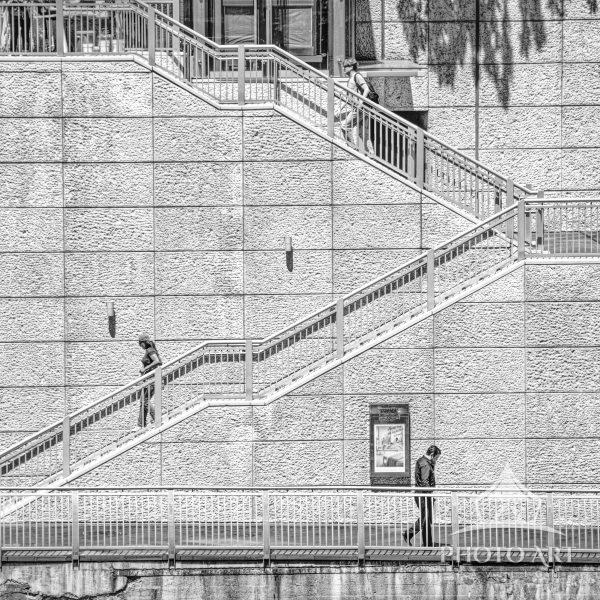 I like the elements in this image: the geometric pattern of the stairs, of course, but also the