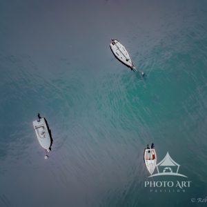 Overhead shot of the small dingy's waiting for their next ride.