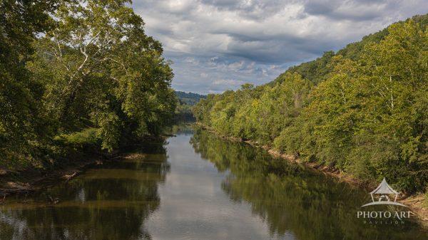 A view westward of the Elk River from the French Street Bridge in Clendenin, West Virginia.