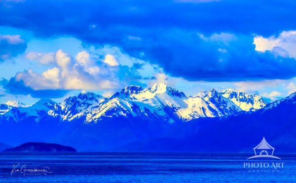 The Chilkat Mountain Range at Dusk presents one of Alaska's most spectacular coastal panoramas,