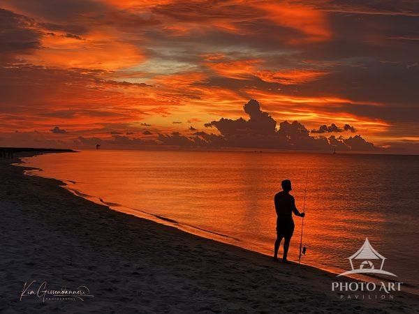 "Fisherman's Paradise" - In this luminous capture of a Surf Fisherman at Sunset, the ancient
